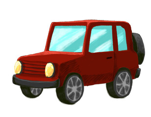 Advanture car red off road style cartoon drawing illustration art