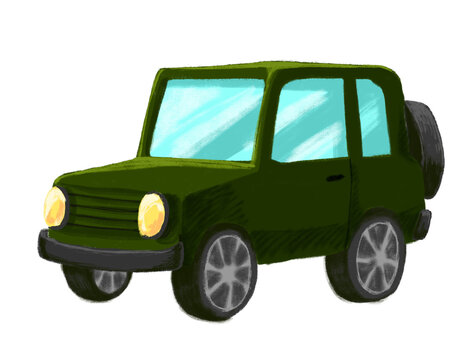 Advanture car green off road style cartoon drawing illustration art