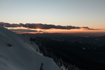 beautiful view of morning sun and sky and winter mountain landscape