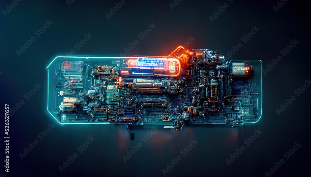 Poster a board with many led transistors and microcircuits.