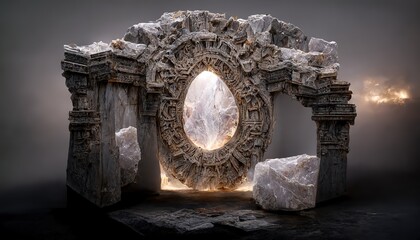 An antique portal to another dimension with carved trim. - obrazy, fototapety, plakaty