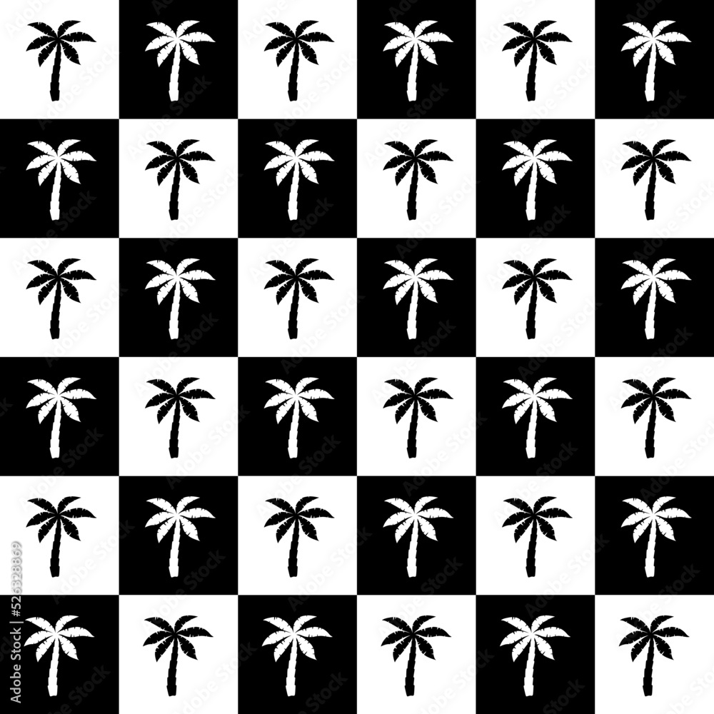 Poster palm seamless pattern. repeated palm trees pattern. black coconut tree isolated on white background.