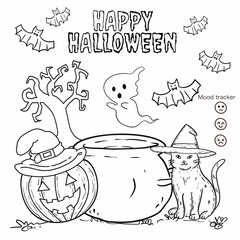  Halloween coloring page for kid with white backgound. Printable with good quality.