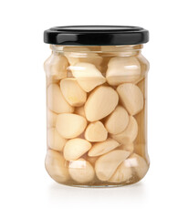 glass jar with pickled garlic