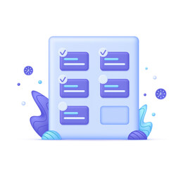 3D Planning concept. Project plan, level up concept, productivity solution icon, task management check list.