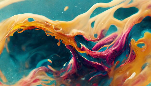 Mixed acrylic liquids, liquid paint abstract background, vibrant and colorful, modern fluid background, fluid art.