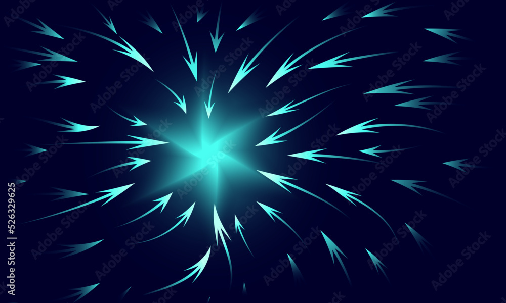 Poster multiple glowing arrows aimed at a single target to achieve them and grow your business in an abstra