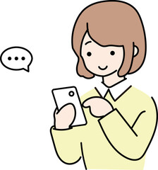 スマートフォンを触る女性のインプルイラスト