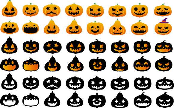 ハロウィンのカボチャ、色々なジャックオーランタンのセットです。