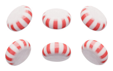 Set of candies isolated on white background. Traditional holiday sweet attribute. Striped and swirl pattern. Realistic 3D-render