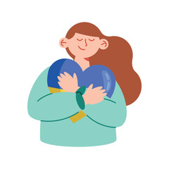 woman huging ukraine heart