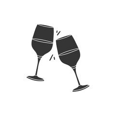 Wine Cups Icon Silhouette Illustration. Toast Vector Graphic Pictogram Symbol Clip Art. Doodle Sketch Black Sign.