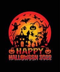 Halloween background with pumpkin and bats/ Happy Halloween 2022 T-shirt Design