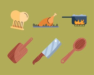 six kitchen utensils icons