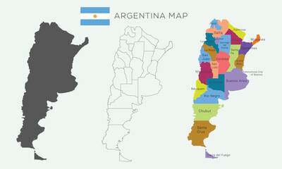 High detailed vector map of Argentina. Borders and names of the provinces.