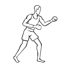Fototapeta na wymiar Vector illustration of hand drawn boxer in action. Sports concept. 