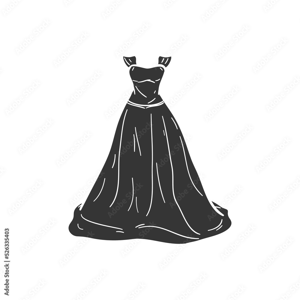 Poster wedding dress icon silhouette illustration. bridal vector graphic pictogram symbol clip art. doodle 