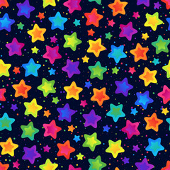 Universal Seamless Pattern of Colorful Rainbow Stars on Dark Backdrop for Celebratory Packaging, Pack Paper, Wrapping Paper.