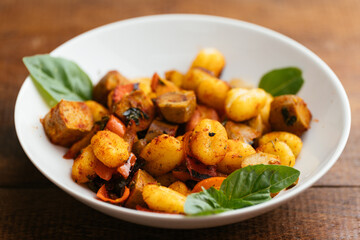 Gnocchi with Vegan Sausages and Bell Peppers