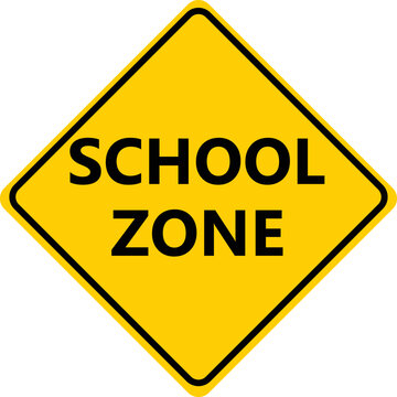 school zone sign on white background. warning school zone yellow symbol. flat style.