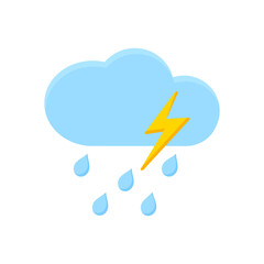 Rainy icons, sky filled with cartoon clouds and lightning.
