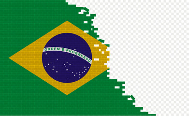Brazil flag on broken brick wall. Empty flag field of another country. Country comparison. Easy editing and vector in groups.