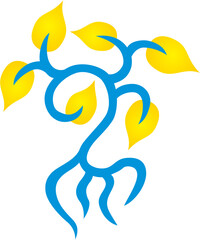 The tree of life. Spiritual and ecological symbol. Colos of Ukraine. Yellow and Blue. Vector graphics.