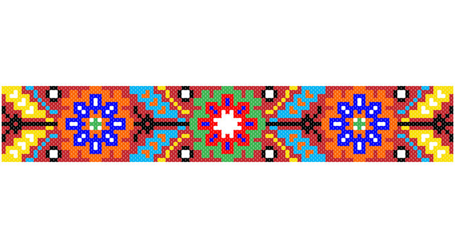Embroidered good like old handmade cross-stitch ethnic Ukraine pattern. Ukrainian towel ornament, rushnyk called, vector.