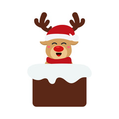 Reindeer set Happy smile in Christmas celebration, standing holding gifts, standing waving, giving out gifts. Pins into the chimney.vector illustration and icon