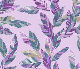 Striped leaves tree branches vector seamless pattern summer fasion textile print design.