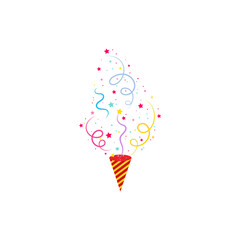 Happy birthday party, birthday party,Exploding party popper with confetti,flat vector llustration and icons.