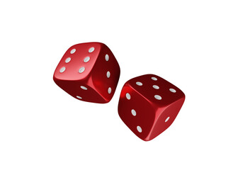 concept of gamble two red dice and white dot isolated on white background. concept of gamble casino red dice and white dot isolated on white background. 3d illustration