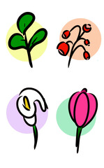 Illustrative icons of various flowers
