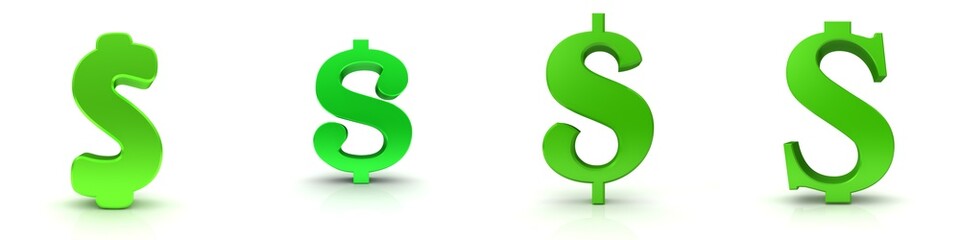 Green Dollar signs 3d $ symbols