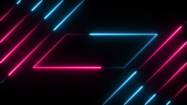 Abstract neon glowing blue pink laser line loop animation on black background