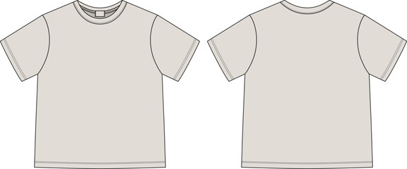 Apparel technical sketch unisex t shirt. Grey color. T-shirt design template. - obrazy, fototapety, plakaty
