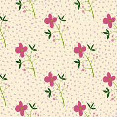 Romantic hand drawn flower seamless pattern. Simple abstract floral wallpaper. Doodle plants endless background.