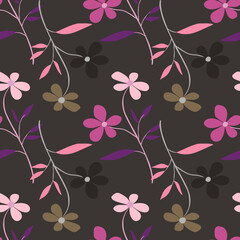 Cute simple flower seamless pattern. Doodle botanical plants background. Hand drawn abstract floral wallpaper.