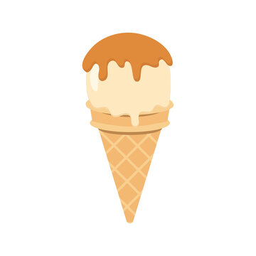 Cartoon ice cream waffle cone Including gelato and ice cream scoops, various flavors, chocolate, strawberry, vanilla, coffee topper, sundae Strawberry Sauce, Chocolate Sauce, Caramel Sauce On Waffles 