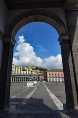 View of the square called Plebiscito  in Naples, the capital of the Campania region, Italy.