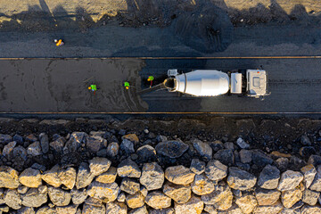 concrete pouring with mixer truck