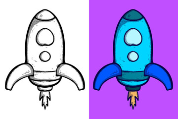 Rocket hand drawn cartoon vintage style free vector