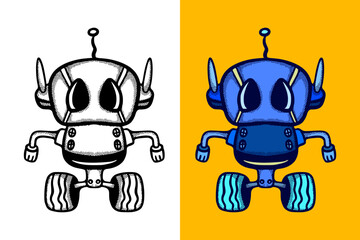 Robot hand drawn cartoon vintage style free vector