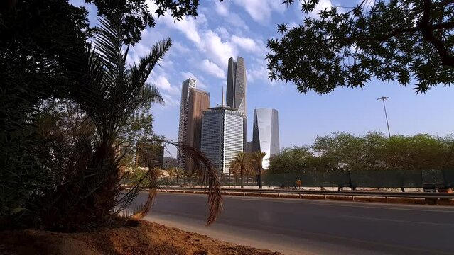 Riyadh roads and streets are filled with ornamental trees on both sides of the road, downtown, Riyadh skyline, King Abdullah Financial District, Saudi Arabia