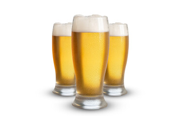 three glass of beer isolated on white