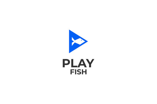 Flat play fish media logo design vector illustration idea