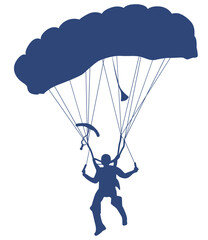 Flying skydiver silhouette. Open parachute.