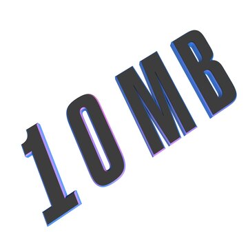 10 MB. Gray blue number. Data storage in megabytes. Computer RAM. IT communications.