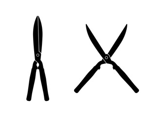 Grass shears vector silhouette black color isolated. Scissors vector concept. 