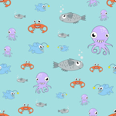 Naklejka na ściany i meble simple funny cartoon vector pattern of fish